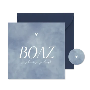Lief minimalistisch blauw waterverf geboortekaartje jongen